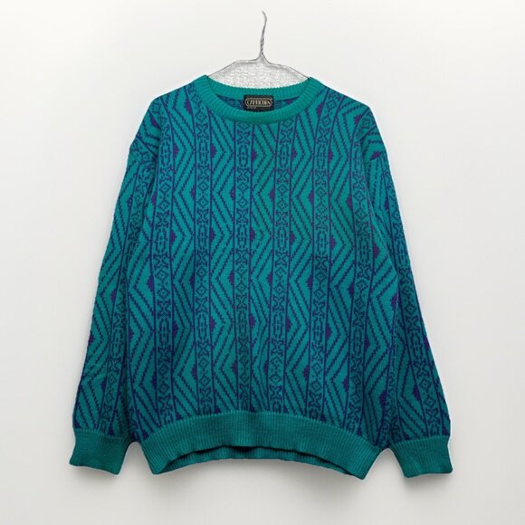 Capricorn Other - VTG Capricorn Crewneck Knit Grandpa Sweater Men Sz M Psychedelic's Geometric AOP
